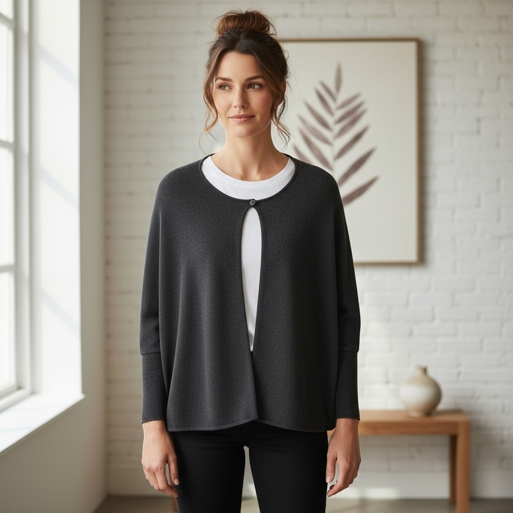 CLEARANCE  Isaac Mizrahi  Black Ribbed One Button Front Cotton Blend Cardigan